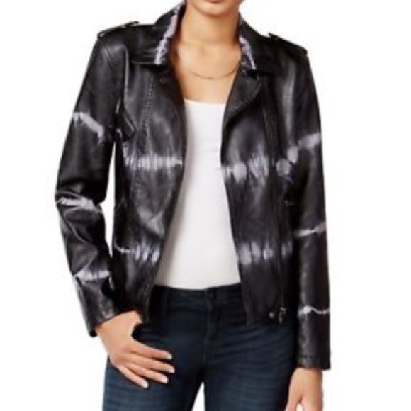 Bar III black leather acid wash jacket - Picture 2 of 5